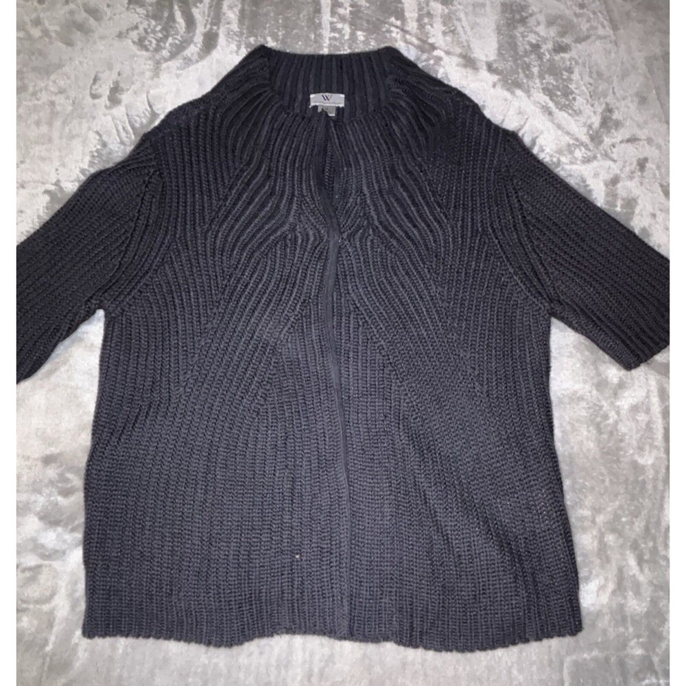 Worthington Cardigan Womens Medium Black Short Sleeve One Button Casual Sweater